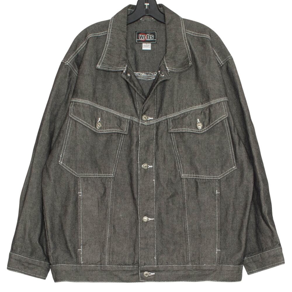 NWOT Webs Mens Denim Jacket Vintage Trucker Jean Button Up Black Size XL FA